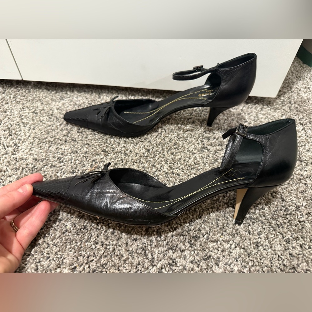Kate Spade black kitten heel black leather shoes, women's size 8.5 - Picture 2 of 15